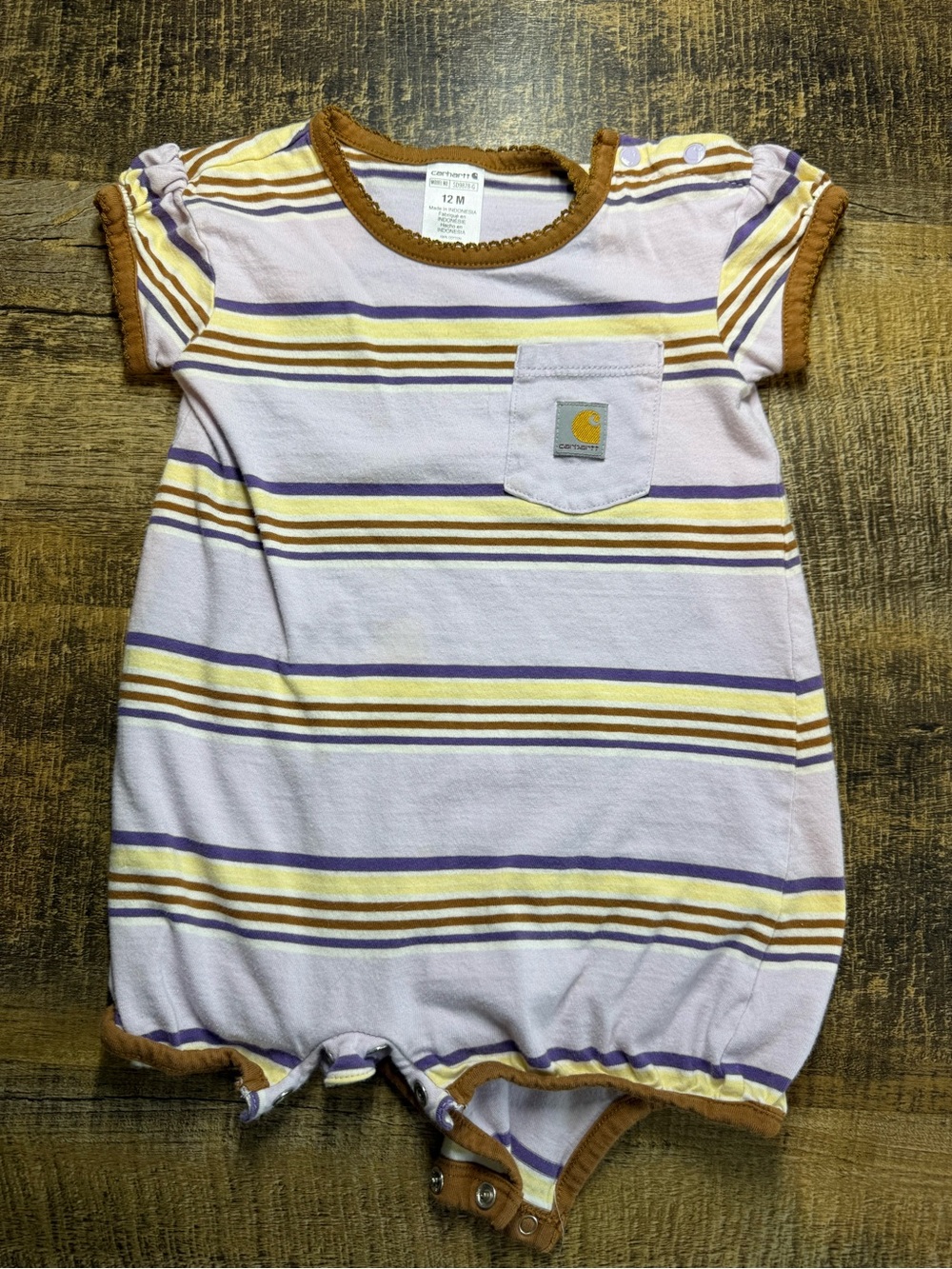 Carhartt Lavender, Brown & Yellow Striped Baby Romper Pajama